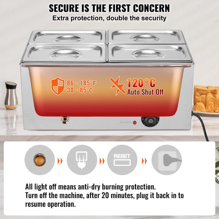 Commercial Electric Food Warmer 4-Pan Countertop Buffet 15.9QT Bain Marie