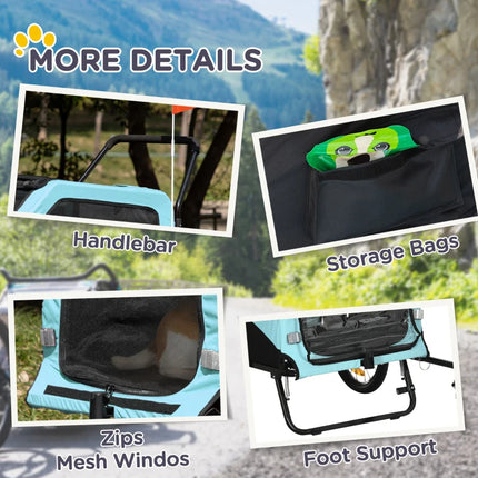 2-in-1 Dog Bike Trailer Pet Stroller Carrier For Large Dogs With Hitch, Quick-release Wheels, Foot Support, Pet Bicycle Cart Wagon Cargo For Travel, Blue