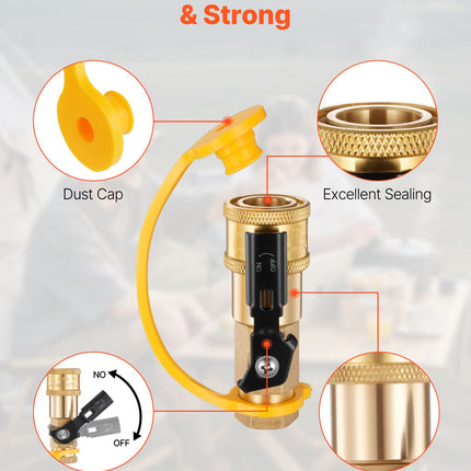 RV Propane Quick Connect Fitting Adapter Valve, 7 Pieces, 1/4-Inch Male NPT Full Flow Plug & 3/8-Inch Male Flare Quick Kit For Low Pressure Gas Appliances And RV Propane Quick Connections