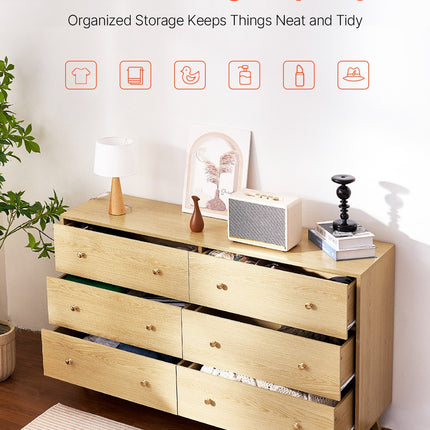 6 Drawer Dresser, Wooden Chest Of Drawers With Sliding With Anti-tip Device, Modern Minimalist Dresser Chest, Closet Storage Organizer For Living Room, Hallway, Bedroom, Entryway, Light Wood