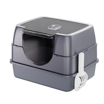 Dark Gray Top Entry Fully Enclosed Cat Litter Box, With Free Scoop & Litter Mat, Anti-Splash & Odor Locking, For Large Cats & Multi-Cat Households-plastic