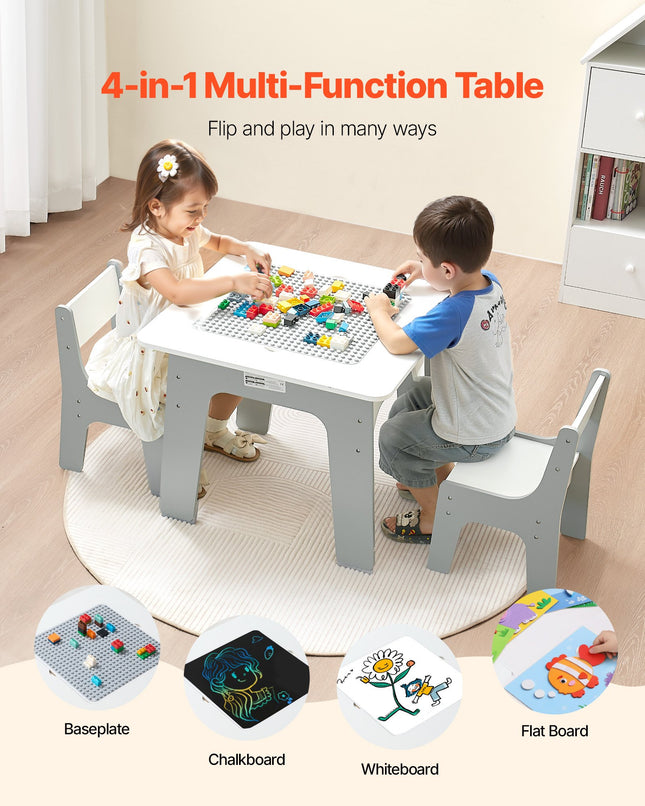 4 In 1 Kid Activity Table And 2 Chairs Set, Graffiti & Building Blocks Double-Sided Tabletop, Toddler Play Table With Storage For Kids 3+ Years, Large Storage Space, Gift For Boys & Girls, White