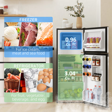 Small Fridge with Freezer, 4 Cu Ft Refrigerator with Reversible Doors, Silver