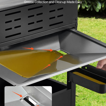 Gas Grill, 4 Burner Propane Gas Grill With Side Burner, 425 SQ.In Grilling Area, Carbon Steel Enamel Grates, Outdoor 52,000 BTU Patio Garden BBQ Grills With Two Side Shelves, Stainless Steel