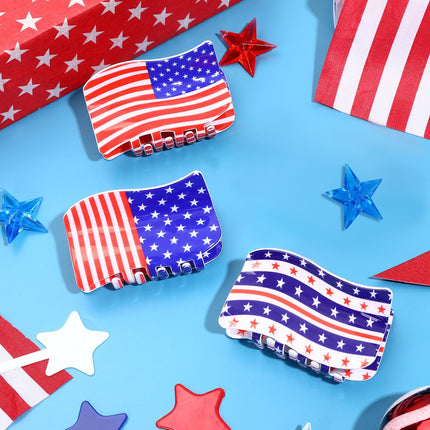 3Pcs American Flag Shaped Claw Clips USA Patriotic 4th Of July Design Hair Accessories Red White And Blue Hair Clips For Independence Day Veterans' Day Clearance