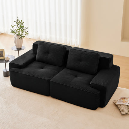 82 Modern L-Shaped Modular Sectional Sofa For Living Room, Corduroy Fabric, 2-Seater Couch With Deep Seat , Pearl-like Piping, Tufted Design, No Assembly, Anti-slip Design, Black