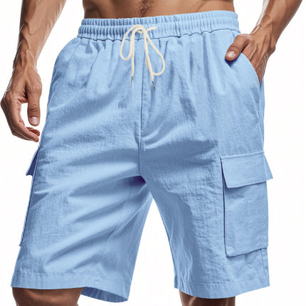 Loose Sports And Leisure Solid Color Linen Drawstring Shorts