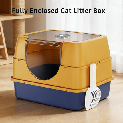 Dark Gray Top Entry Fully Enclosed Cat Litter Box, With Free Scoop & Litter Mat, Anti-Splash & Odor Locking, For Large Cats & Multi-Cat Households-plastic