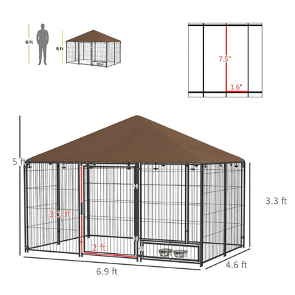 Outside Dog Kennel, 6.9' X 4.6' X 5' Puppy Play Pen With Canopy, Garden Playpen Fence Crate With Rotating Bowl, Black