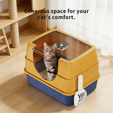 Dark Gray Top Entry Fully Enclosed Cat Litter Box, With Free Scoop & Litter Mat, Anti-Splash & Odor Locking, For Large Cats & Multi-Cat Households-plastic