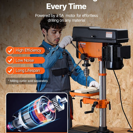 12 In Benchtop Drill Press, 5 Amp 120V, Variable Speed Cast Iron Bench Drill Press, 12 In Swing Distance 0-45° Tiltling Worktable With Laser Work Light, Tabletop Drilling Machine For Wood Metal