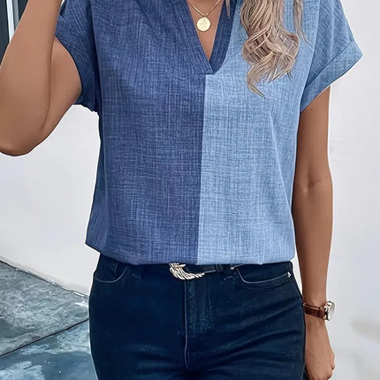 V-neck Short-sleeved T-shirt Slimming Dress Versatile Simple Top Trendy Stand Collar
