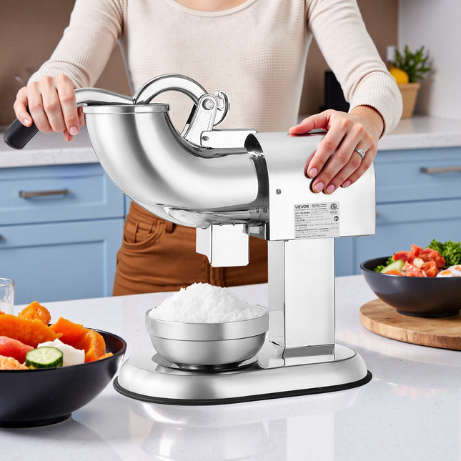 Commercial Ice Crusher 440LBS/H Electric Snow Cone Maker Shaved Ice Silver