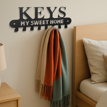 Sweet Home' Key Holder With Wall-Mounted Coat Rack-Metal ,Entryway Storage Rack