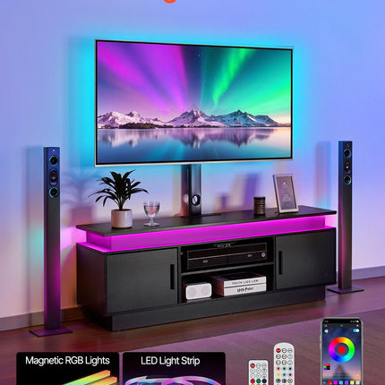 60" TV Stand With Mount For Up To 75 In TVs, Entertainment Center With Power Outlet & LED Lights, Height Adjustable TV Console With Mount With 3 Tiers Storage Cabinets For Bedroom, Living Room