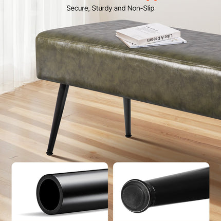Leather Bedroom Bench, PU Leather Bench With Metal Legs And With Stitching For Entryway, Upholstered Shoe Bench Seat, Modern End Of The Bed Benches For Living Room, Dining Room, Hallway, Green