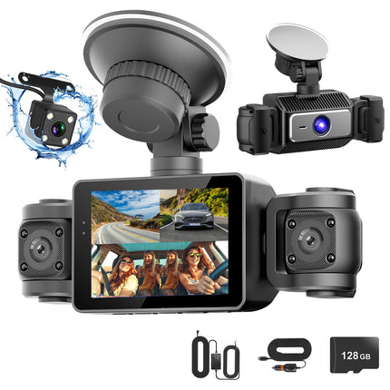 4 Channel Car Dash Cam With 128G MMC Card 1080P Front 720P Left Right 480P Rear G-Sensor Parking Monitor Loop Recording Night Vision 360 Degree Surveillance Car Camera
