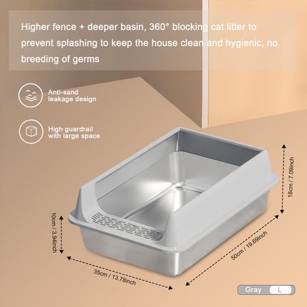 Oversized Stainless Steel Litter Box, Semi-enclosed Splash-proof And Leak-proof Design, Removable Lid, Suitable For Big Cats, And More