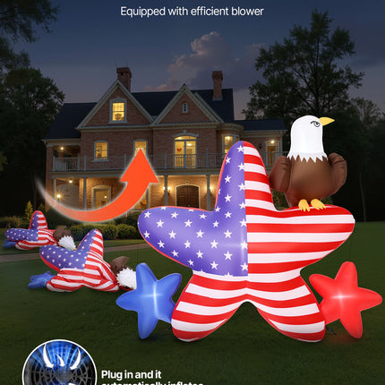 4.82 Ft Patriotic Inflatable Decoration, Fourth Of July Blow Up Inflatable Independence Day Decoration, Five-pointed Star & Eagle With Built-in LED Lights For Holiday Indoor Outdoor Yard Decor