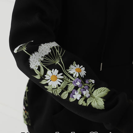 Women's Solid Color Floral Long Sleeved Sweatshirt
