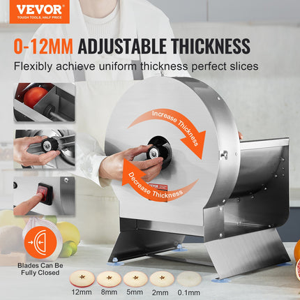 Electric Vegetable Slicer, 0-0.5'/0-12mm Thickness Adjustable Commercial Slicer Machine, Convertible To Manual, Stainless Steel Food Cutter Slicing Machine, Large Feed Port For Potato, Tomato