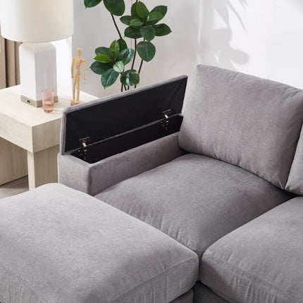 Sectional Sofa Deep Seat Sofa Couch With Ottomans, Corduroy Sofa Sleeper Comfy Upholstered Furniture For Living Room, Apartment, Office, 4-Seat & 2-Ottoman,GRAY