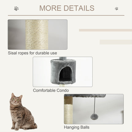 85.5" Cat Tree Height Adjustable Floor-to-Ceiling 4-Tier Kitty Climbing Activity Center Condo Cat Toy with Scratching Post Hanging Balls Play Rest Post Pet Furniture Grey