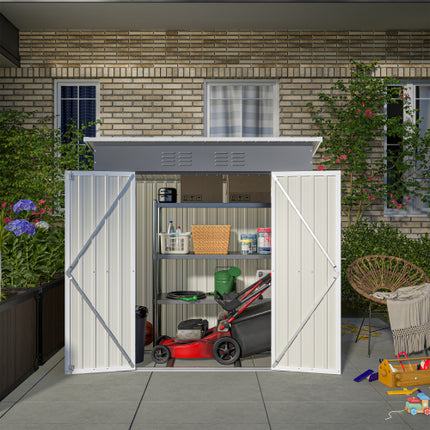 6'x4' Outdoor Metal Storage Shed For Garden Tools Lockable Door With Floor Frame