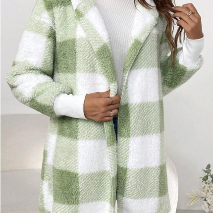 Coat Loose Plaid Color Stitching Knitted Cardigan Sweater