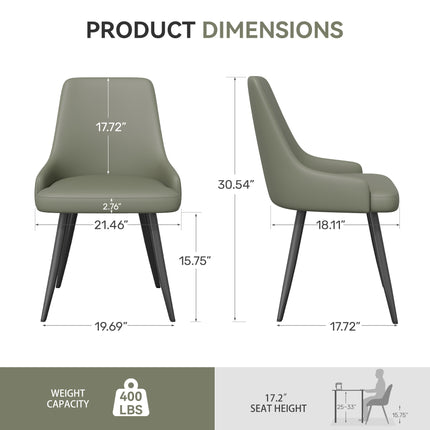 Modern Dining Chairs Set Of 2, Faux Leather Upholstered Dining Room Chairs With Widened Seat, Armless Side Chairs With Metal Legs