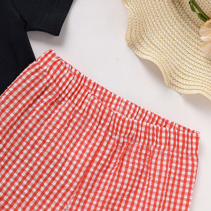 Toddler Baby Boy Back To School Outfit Summer Applique T-Shirt & Red Gingham Shorts Set