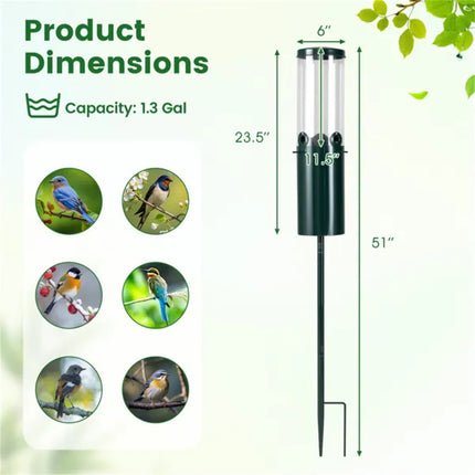 Standing Bird Feeder Squirrel-Proof, 4 Feeding Port With Perches Heavy-Duty Metal & PC Construction