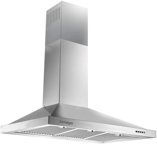 Range Hood 36 Inch;  Wall Mount Vent Hood In Stainless Steel With Ducted/Ductless Convertible Duct;  3 Speed Exhaust Fan;  Energy Saving LED Light;  Push Button Control;  3 Pcs Baffle Filters