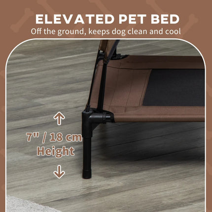 PawHut Elevated Portable Dog Cot Pet Bed With UV Protection Canopy Shade, 36 Inch, Coffee