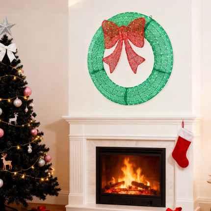 Christmas Wreath Decoration, LED Metal Holiday Decoration In Green Yellow