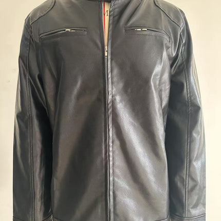 Men's Stand-up Collar Leather Jacket Business Casual Jacket