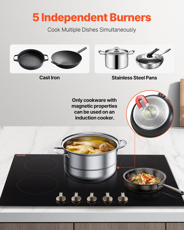 9200W 5 Burner Induction Cooktop Electric Countertop Burner Knob Control
