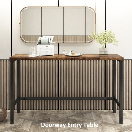 TOPMAx Counter Height Extra Long Dining Table Set With 3 Stools Pub Kitchen Set Side Table With Footrest Brown