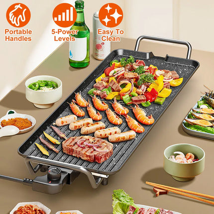 Electric Barbecue Grill Hot Plate Cooking BBQ Griddle Non-Stick Table Top Grill Griddle For Indoor Outdoor Camping Picnic
