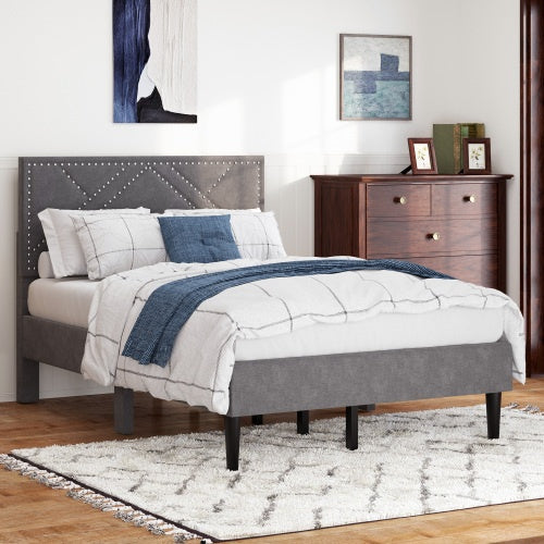 Queen Bed Frame, Linen Storage Headboard, Strong And Stable, No Noise,Under Bed Storage, No Box Spring,Weight 396.8lbs
