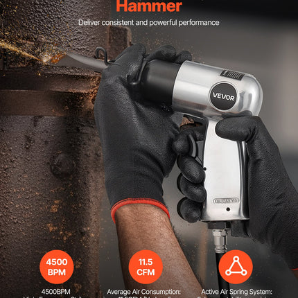 Air Hammer, 4500BPM Pneumatic Hammer With Rust Removal Air Needle Scaler & 4PCS Chisels Round Shank, Lightweight & Compact Air Chisel Pneumatic Shovel Tool For Cutting Scraping Demolishing