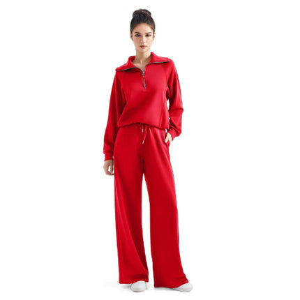 Leisure Sports Suit Long-sleeve Zipper Sweatshirt Wide Leg Pants Two-piece Set