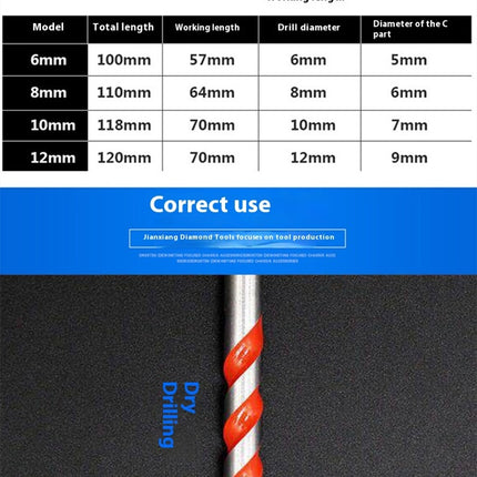 Orange 6-6-8-10-12mm 5pcs Multifunctional Ceramic Drill Bits
