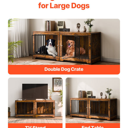 Dog Crate Furniture 75 In Indoor Wooden Dog Kennel With Divider And Tray