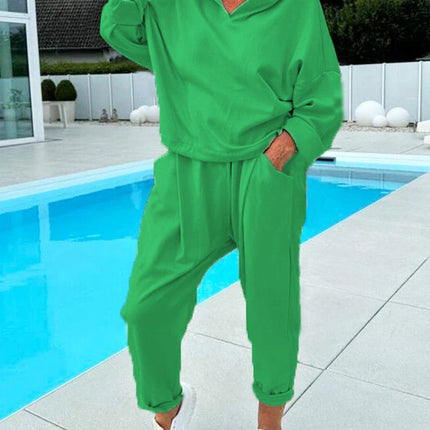 Women's Solid Color Hooded Sweatshirt Two-piece Set