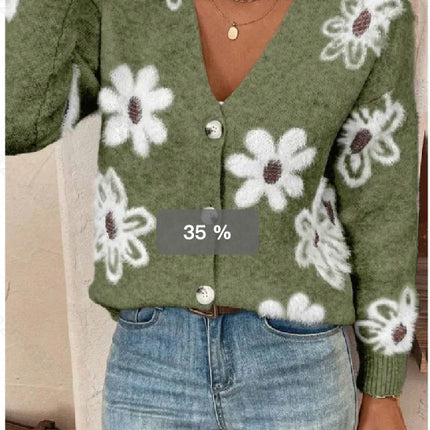 Flowers Print Button Front Cardigan