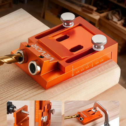 Pocket Hole Jig Kit, 0.47 To 1.89 In Adjustable, Jig Pocket Hole System With Step Drill, Hex Wrench, Drill Stop Ring, Square Drive Bit, Plugs And Screws, Reinforced Metal Frame, For Woodworking
