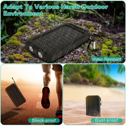 1Pc 1W MAh Solar Power Bank External Battery Pack Dual USB Interface Outdoor Charger With Battery Indicators SOS LED Lights Compass Camping Hiking
