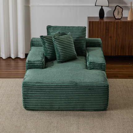 Oversized Chaise Lounge Chair Cozy Cloud Couch, Modern Plush Corduroy Upholstered Sleeper Sofa Daybed With 3 Throw Pillows And Wide Armrest For Living Room, No Assembly Required,Green
