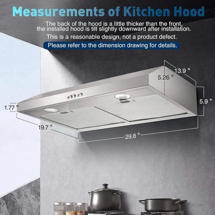 30 Inch Kitchen Under Cabinet Range Hood 500 CFM Stainless Steel 3-Speed